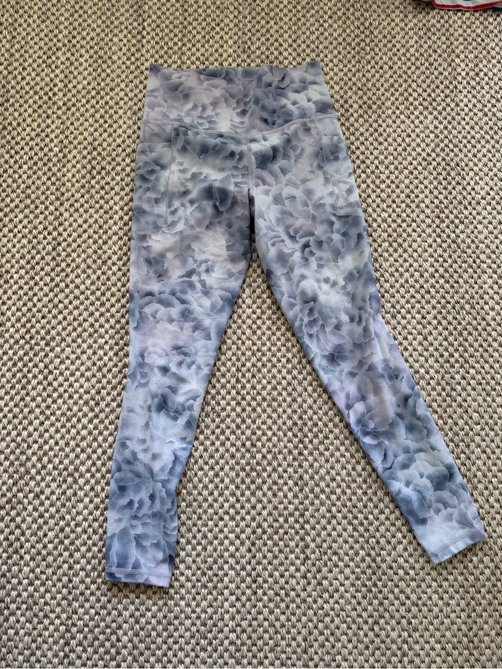 Athleta Floral Gray and Blue High-Rise Leggings
